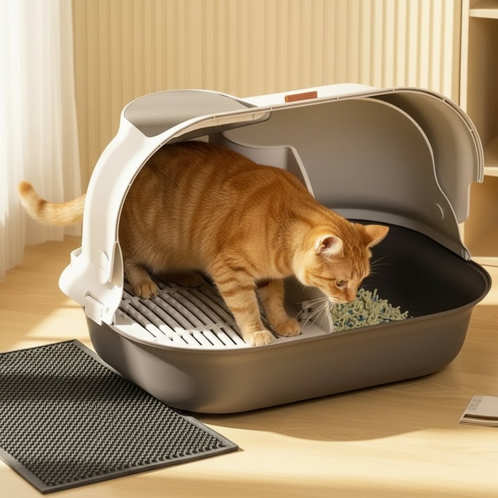 chat sur le couloir du bac a litiere ferme