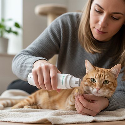chat sur la table pour faire couper les griffes avec un coupe griffe chat 
