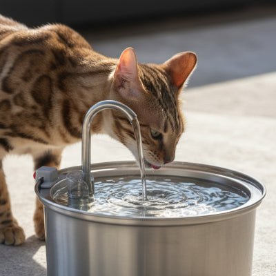 chat buvant dans fontaine a eau chat