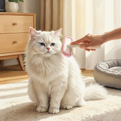 Chat en cours de toilettage avec une brosse pour Chat
