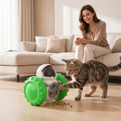 chat touchant le Jouet distributeur de croquettes chat