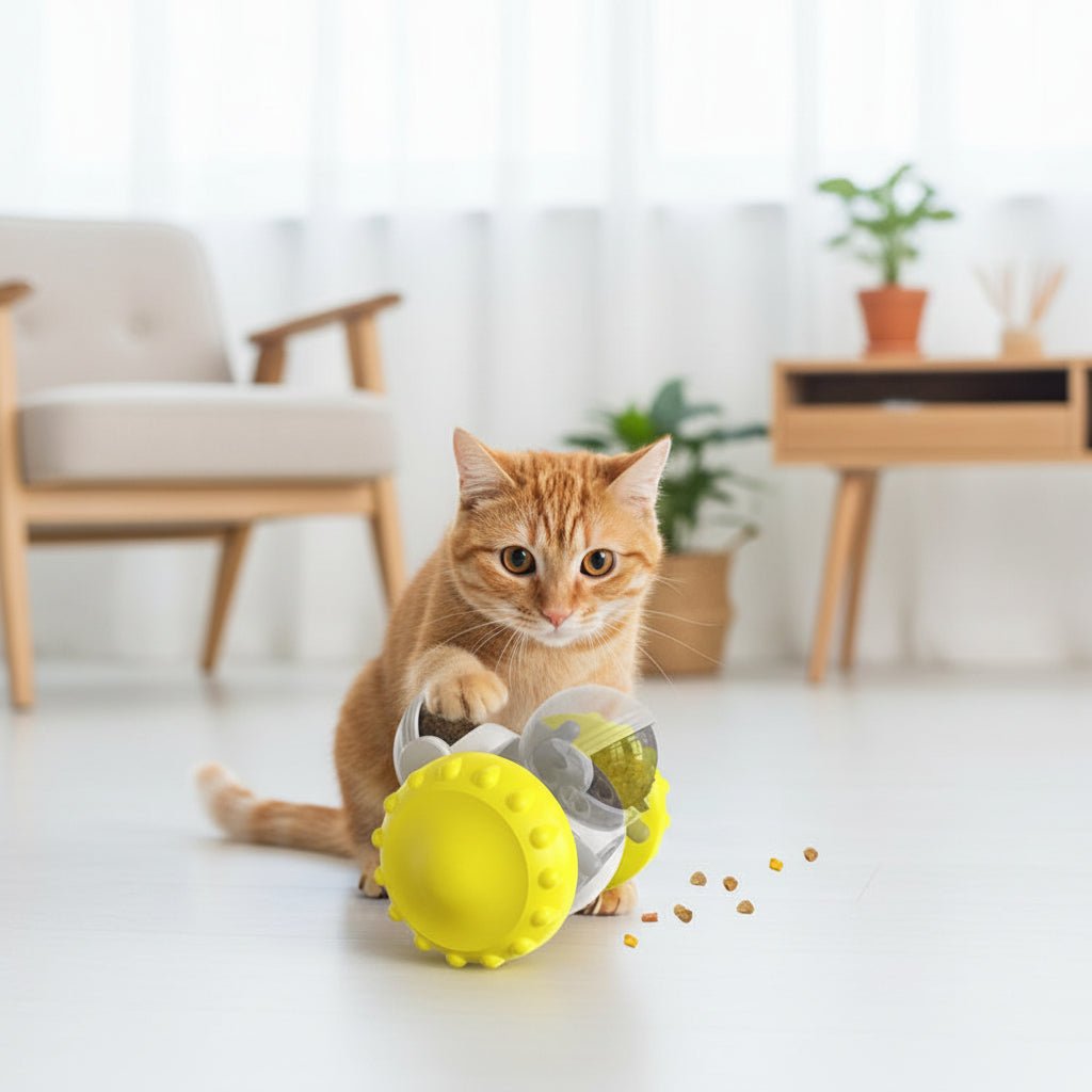 chat tourne le Jouet distributeur de croquettes chat