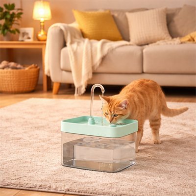 Chat utilisant une fontaine eau pour s’hydrater