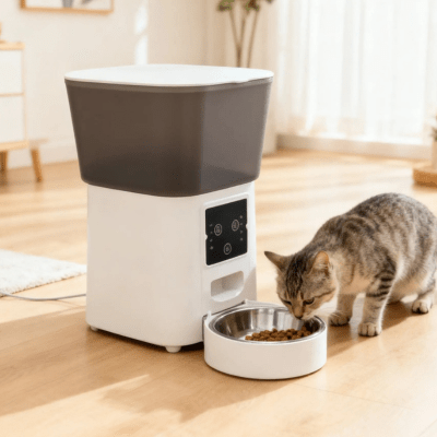 chat utilise le distributeur automatique de croquettes chat 