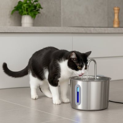 chat utilise la fontaine eau pour chat pour boire de l'eau