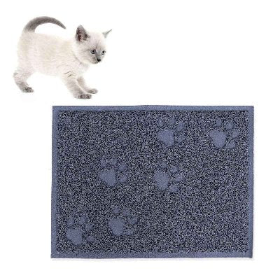 chaton blanc jouant à côte du tapis litière pour chat  