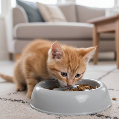 chaton mangeant des croquettes dans une gamelle anti glouton chaton