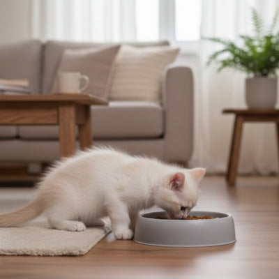 chaton penchant vers la gamelle anti glouton chaton pour s'alimenter 
