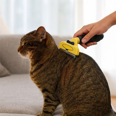 Chat en cours de brossage avec une brosse pour Chat