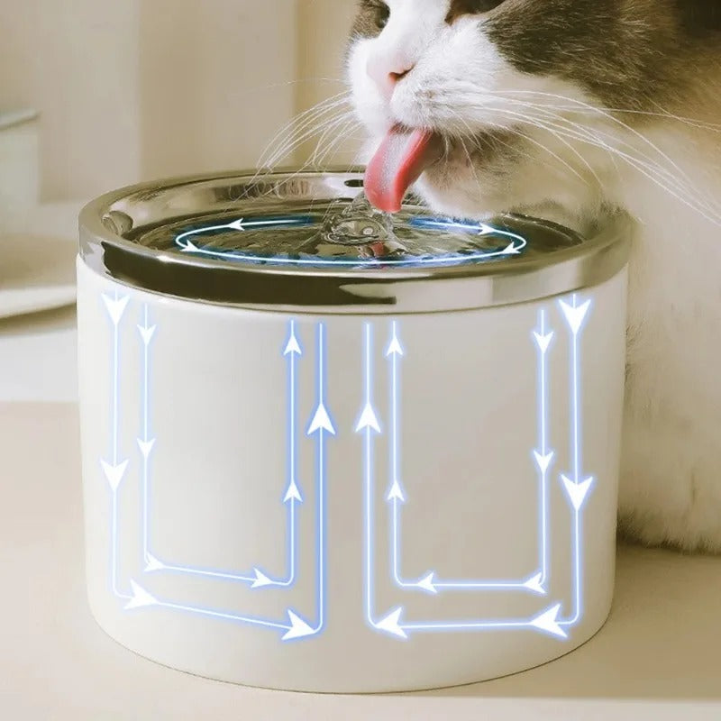 circulation de l'eau dans la fontaine a eau chat ceramique