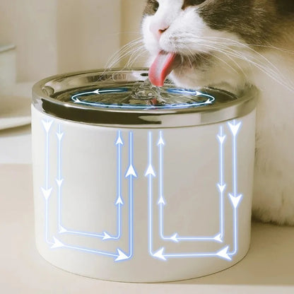 circulation de l'eau dans la fontaine a eau chat ceramique