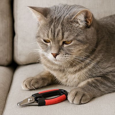 Coupe griffe Chat posé sur le divan à côte du chat