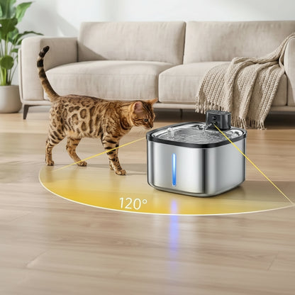 détecteur de mouvement de la  fontaine à eau inox pour chat silencieuse