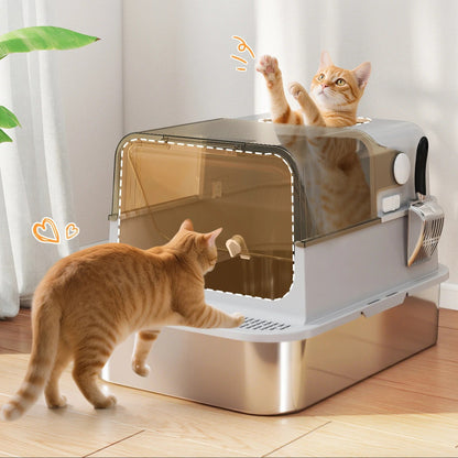 deux chat sur le bac a litiere ferme chat grande taille