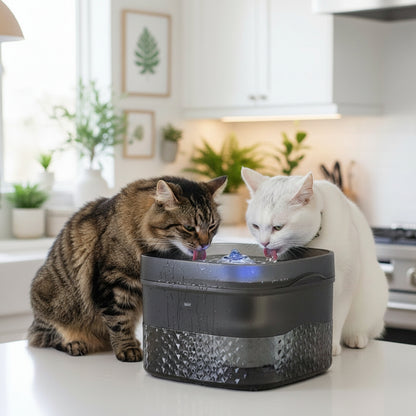 deux chat boivent dans la fontaine a eau chat