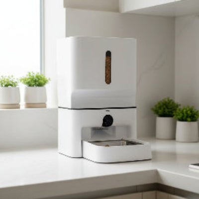 distributeur croquette chat automatique dans un coin dans la cuisine