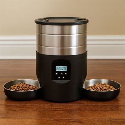 distributeur de croquettes chat avec double bols et un afficheur