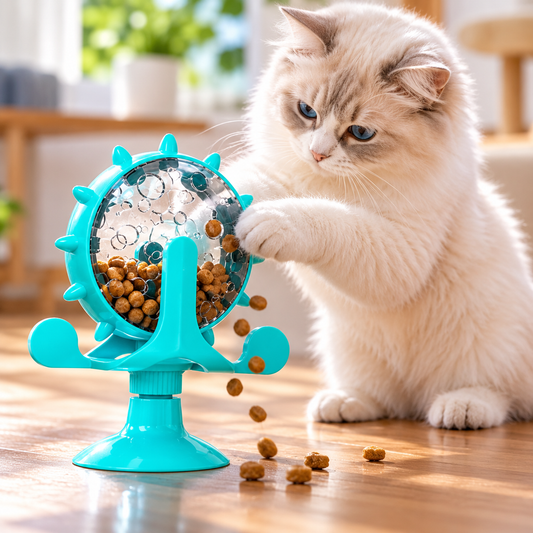 distributeur de croquettes pour chat turquois