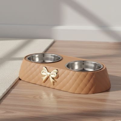 élégante gamelle chat brune à boucle dorée