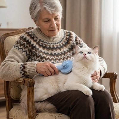 femme utilise brosse pour chat à poil long