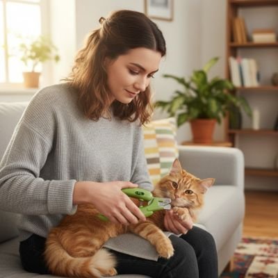 femme utilise coupe ongle pour chat sur les griffes 