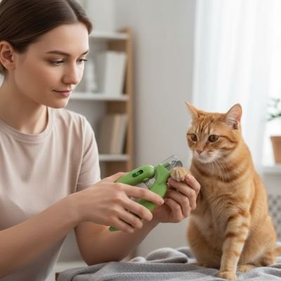 femme utilise le coupe ongle pour chat vert sur les griffes
