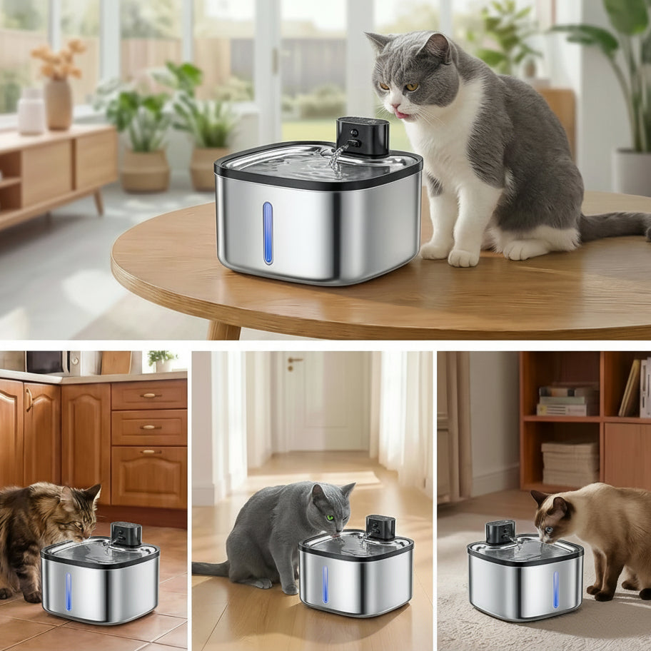 fontaine à eau inox pour chat silencieuse conception sans fil 
