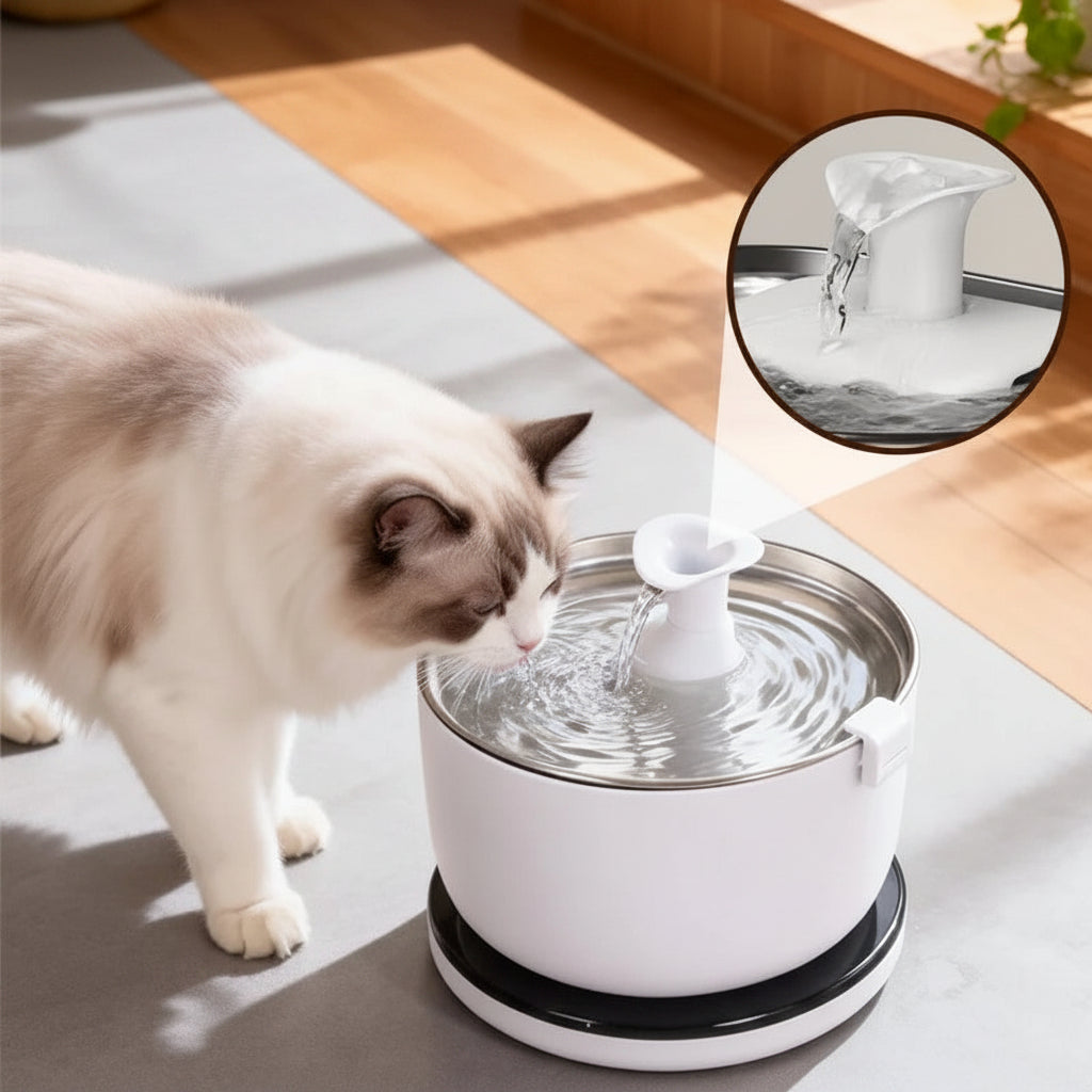 fontaine a eau pour chat cascade en inox avec un bec 