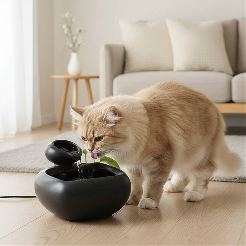 fontaine à eau pour chat céramique sans filtre noire