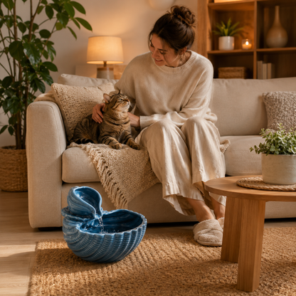 fontaine à eau pour chat filtre céramique permanent dans un salon