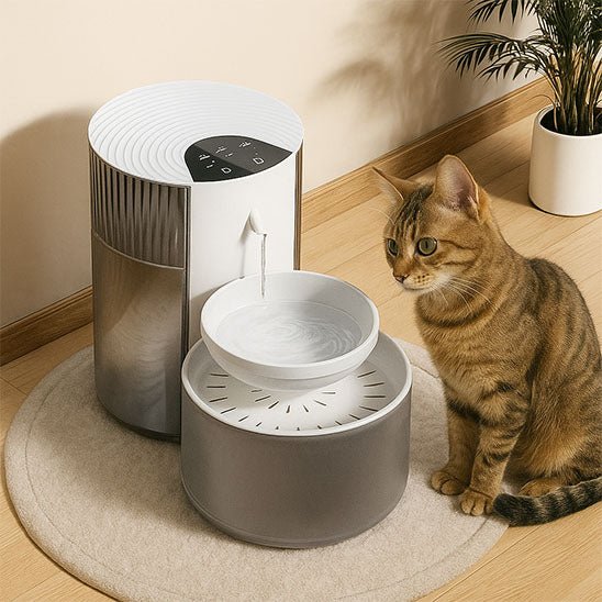 chat regarde eau coule fontaine à eau pour chat