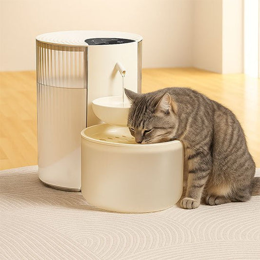 chat mignon buvant eau fontaine à eau pour chat