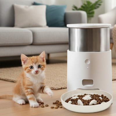 la gamelle anti glouton chat sous le distributeur automatique