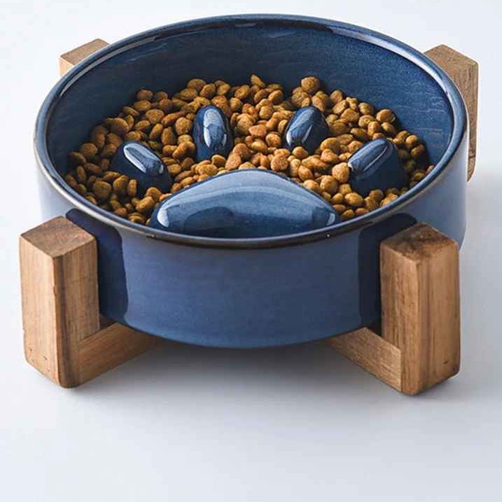 gamelle anti glouton pour chat bleue avec support