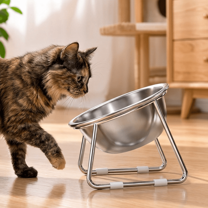 gamelle chat en hauteur de côté