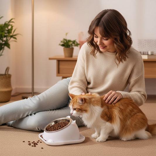 Gamelle chat avec un plateau anti dérapant surélevé blanche