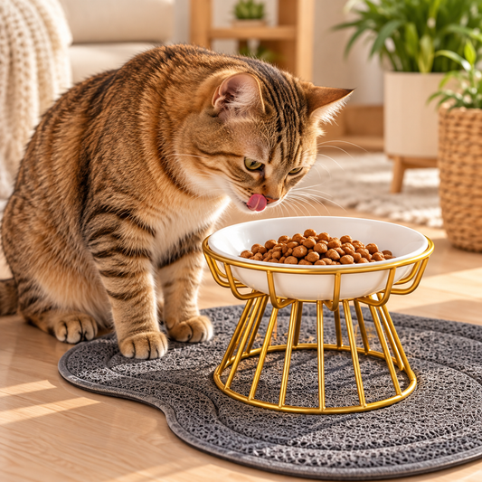 gamelle chat surélevée support doré