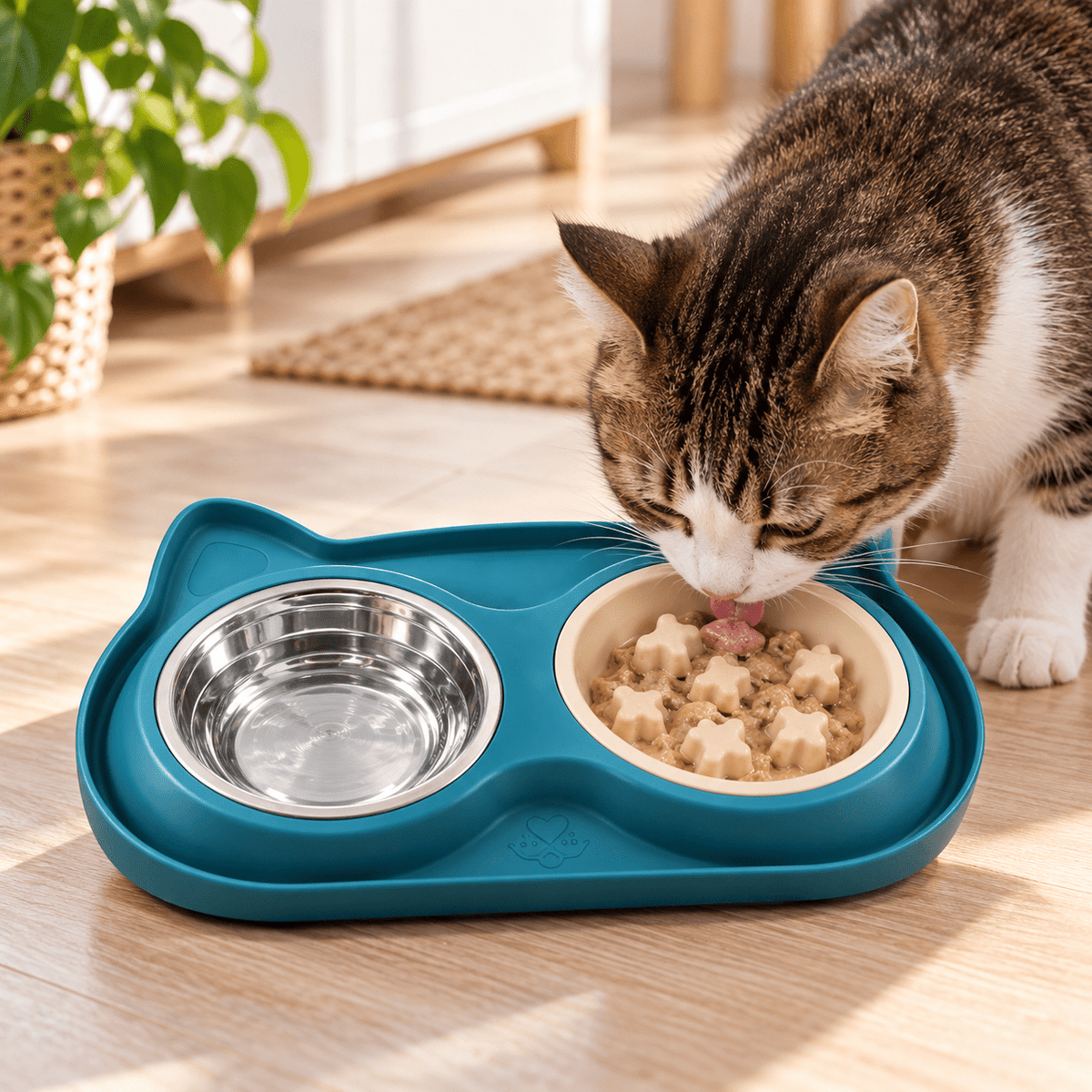 gamelle pour chat anti glouton turquoise