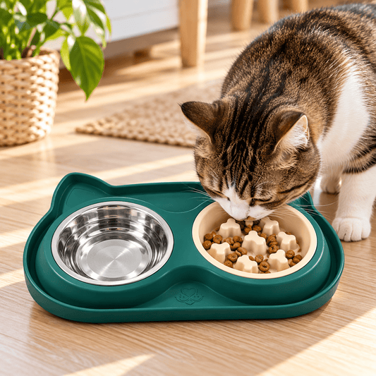 gamelle pour chat anti glouton verte