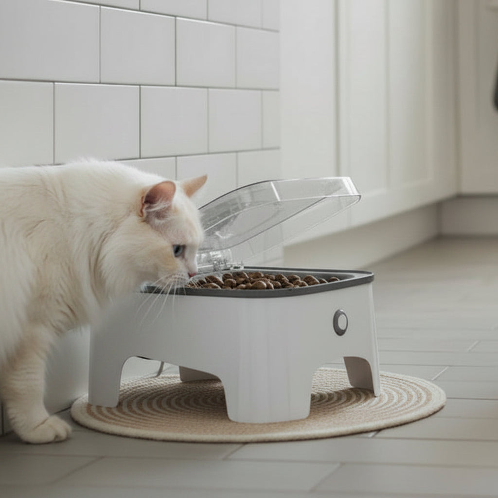 la gamelle pour chat automatique s'ouvre au chat