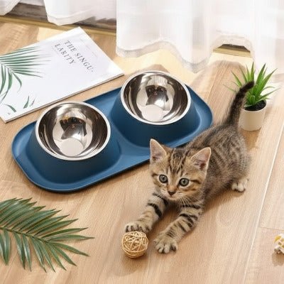 Gamelle pour chat bleu et jaune