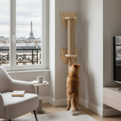 griffoir mural pour chat installer sur le mur près de la fenêtre