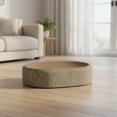 griffoir pour chat ovale dans un salon lumineux