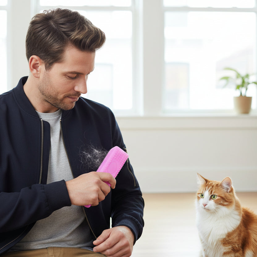 homme enlève les poils avec la brosse anti poils