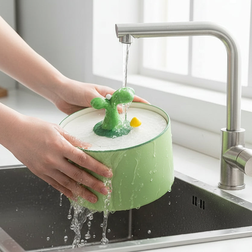 lavage sous l'eau de la fontaine a eau pour chat ceramique