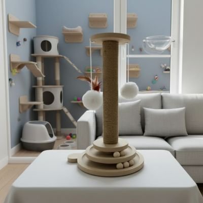 présentation de griffoir a chat dans un salon