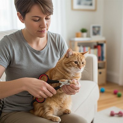 Propriétaire coupe les griffes du chat avec un Coupe griffe Chat    