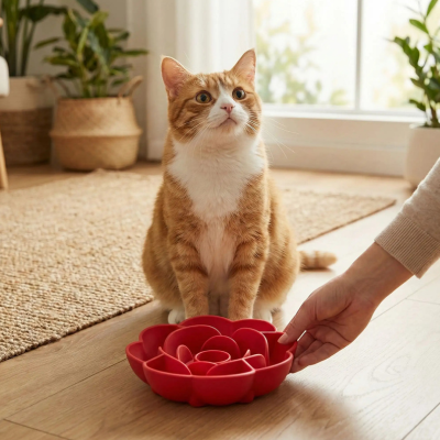 propriétaire déposant gamelle anti glouton