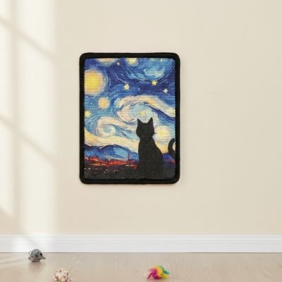 silhouette chat dans griffoir chat tapis