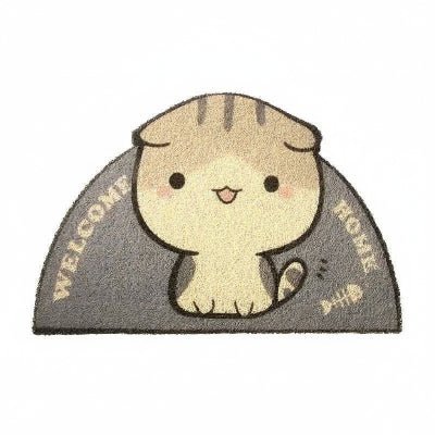 tapis chat litière gris avec un chat qui souris